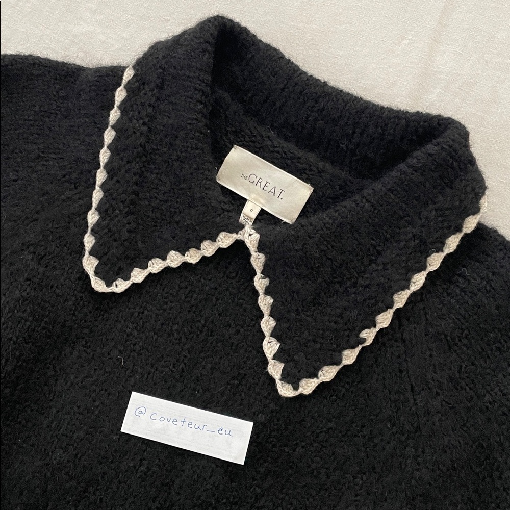 The Great. The Crochet Collar Pullover in Black. Size 0. - Picture 3 of 8